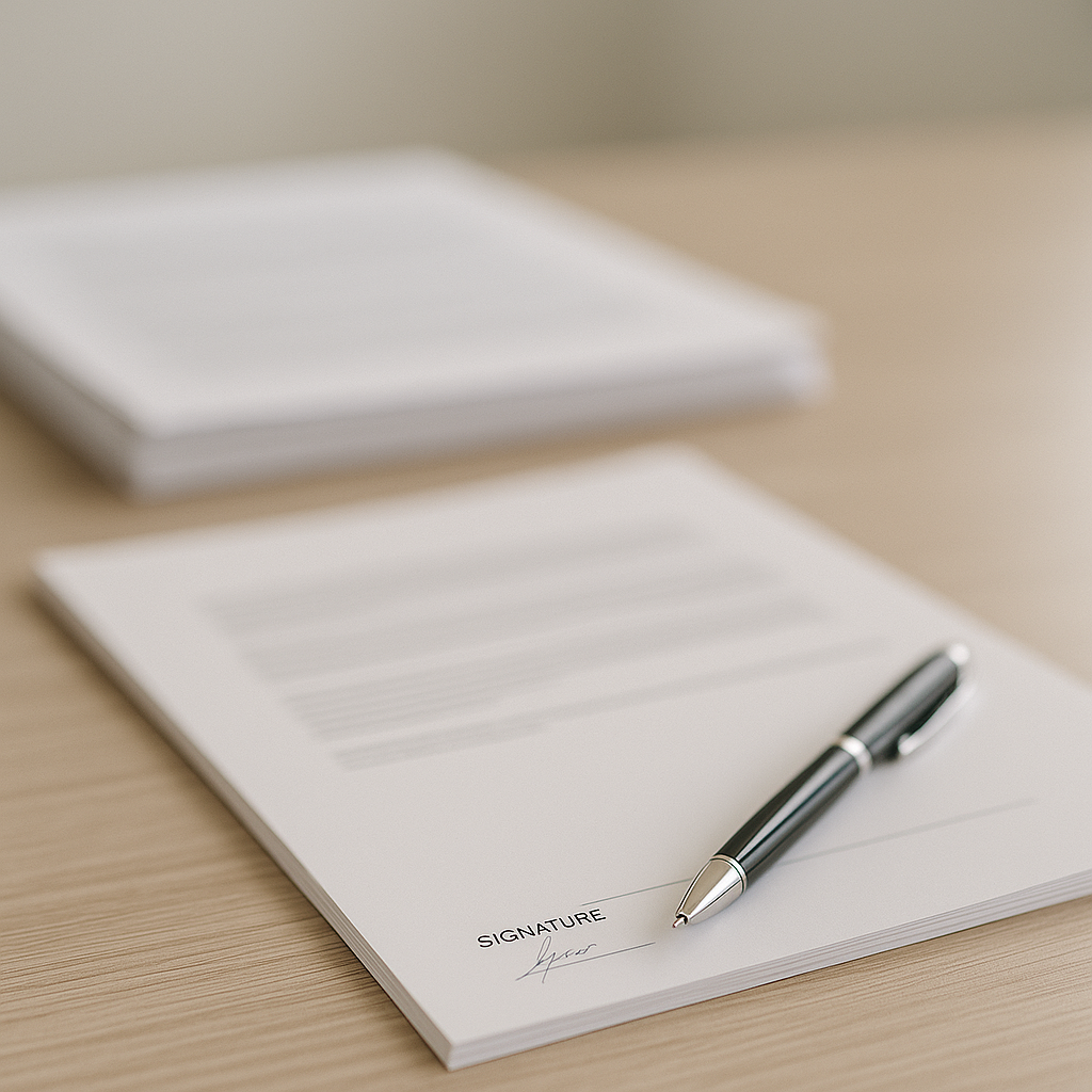 Bureau moderne avec contrat signé